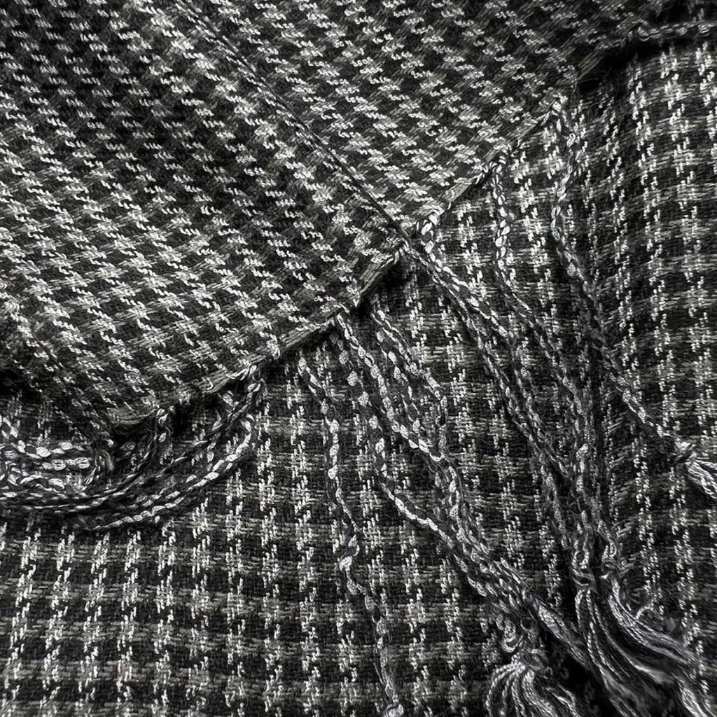 Grey jacquard scarf 2-pack featuring a black and white houndstooth pattern with textured weave for winter warmth
