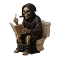 Dark hooded resin grim reaper toilet figurine holding newspaper with cigar skeleton decor accessory