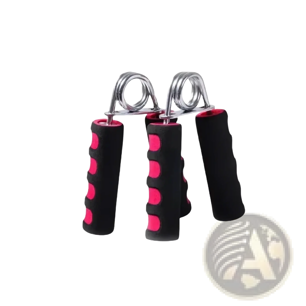 Black and pink foam handled grip strength trainer hand grippers with metallic spring mechanism for hand exercise