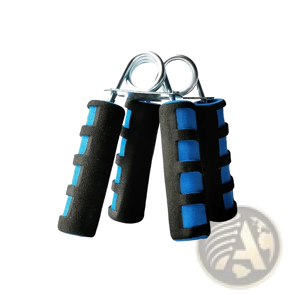 Blue and black foam-handled grip strength trainer hand grippers with metal springs for hand exercise and strengthening