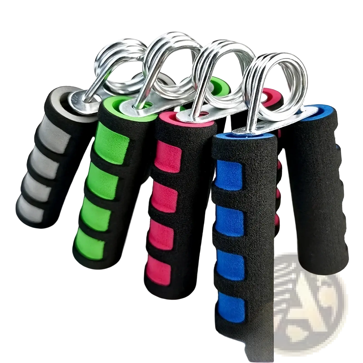 Colorful foam-handled grip strength trainer hand grippers with metallic spring mechanisms for hand exercise