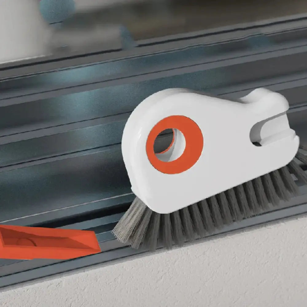 Arbaglobal slim groove and window track cleaning brush with white and orange plastic body and gray bristles for narrow spaces