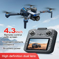 Gt8 hd camera drone in black and blue with front camera and 4.3 inch lcd remote control with dual lenses for hd video