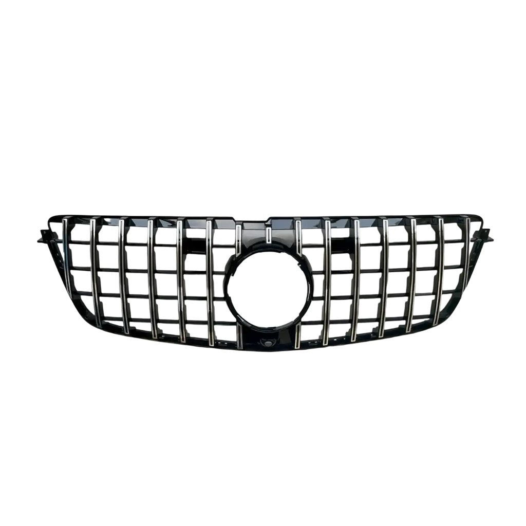 Gtr front grille for Mercedes Benz X166 2013 2015 with black and chrome finish and central circular emblem