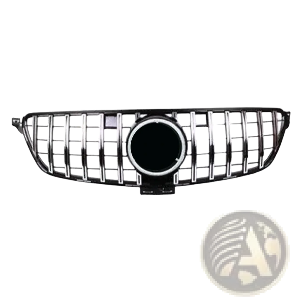 Black chrome finished grille with central circular emblem for Mercedes Benz X166 2013 2015 front grille replacement