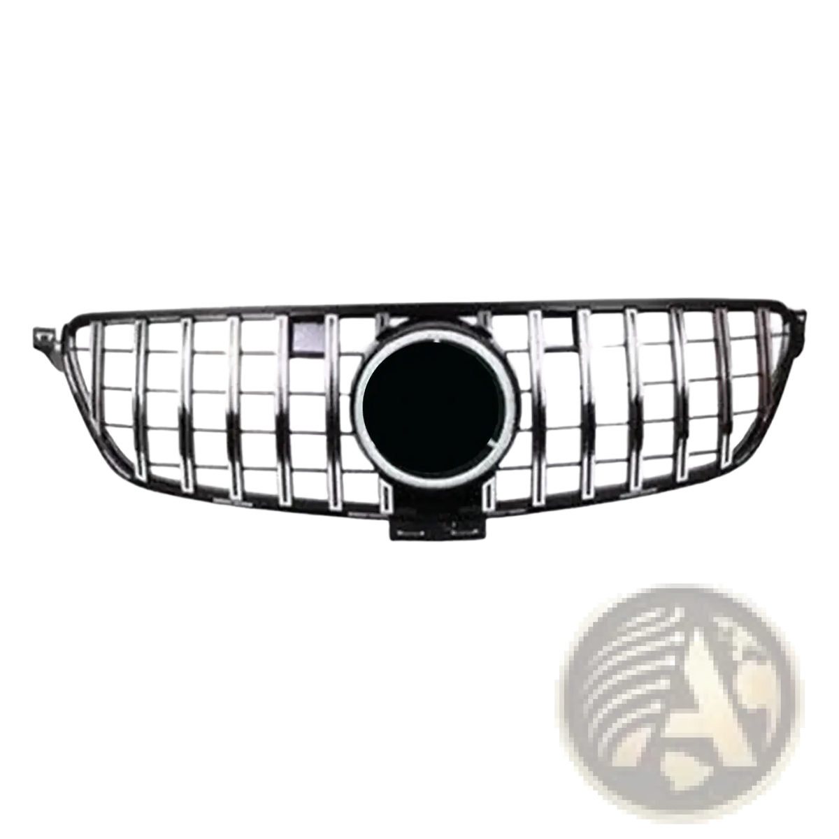 Black chrome finished grille with central circular emblem for Mercedes Benz X166 2013 2015 front grille replacement