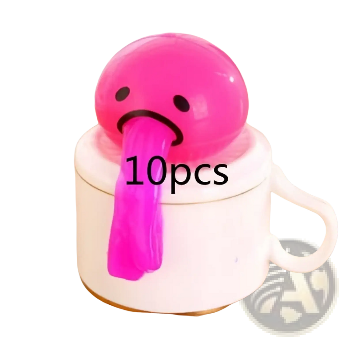 Pink squishy stress ball with sad face and long tongue design for gudetama vomiting egg yolk stress relief toy
