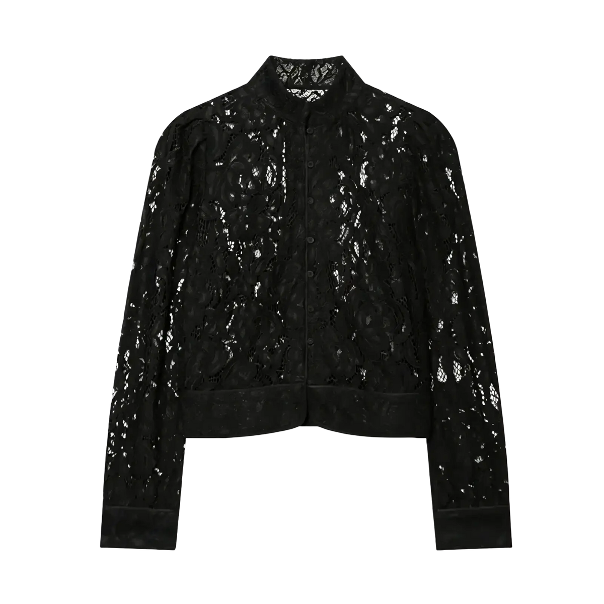 Guobioziy women lace blazer black lace bomber jacket with high collar button front and floral patterns