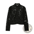 Guobioziy women lace blazer black lace bomber jacket with high collar button front and floral patterns