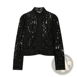 Guobioziy women lace blazer black lace bomber jacket with high collar button front and floral patterns