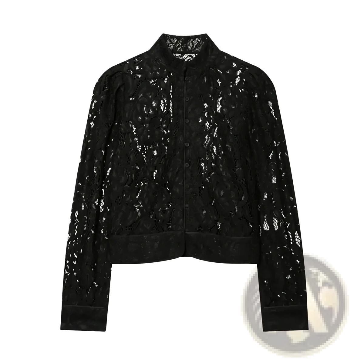 Guobioziy women lace blazer black lace bomber jacket with high collar button front and floral patterns