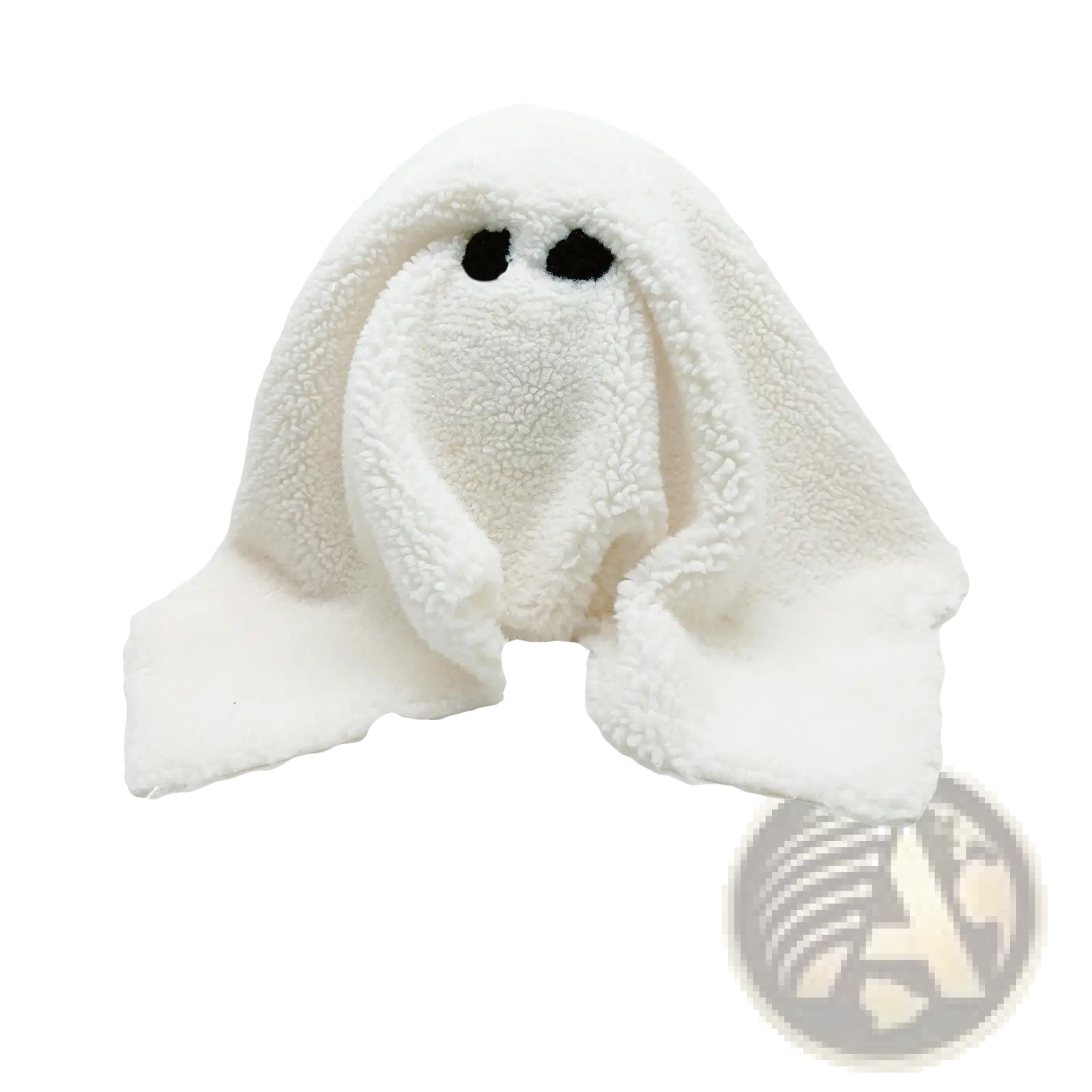 Gus the Ghost pumpkin Halloween plush pillow toy in white with black embroidered eyes made of soft plush material
