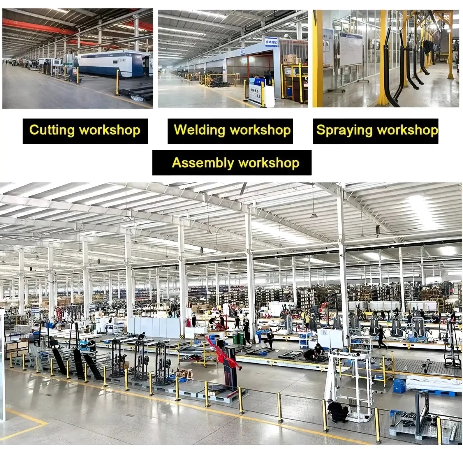 Gym cable attachment rack storage stand in a large industrial factory with high ceilings and exposed beams