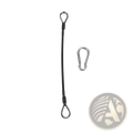Black braided steel gym cable extension for bowflex home gym with silver metal eye loops and carabiner clip
