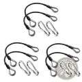 Set of three black-coated steel gym cable extension ties with silver metal carabiners for Bowflex home gym machines