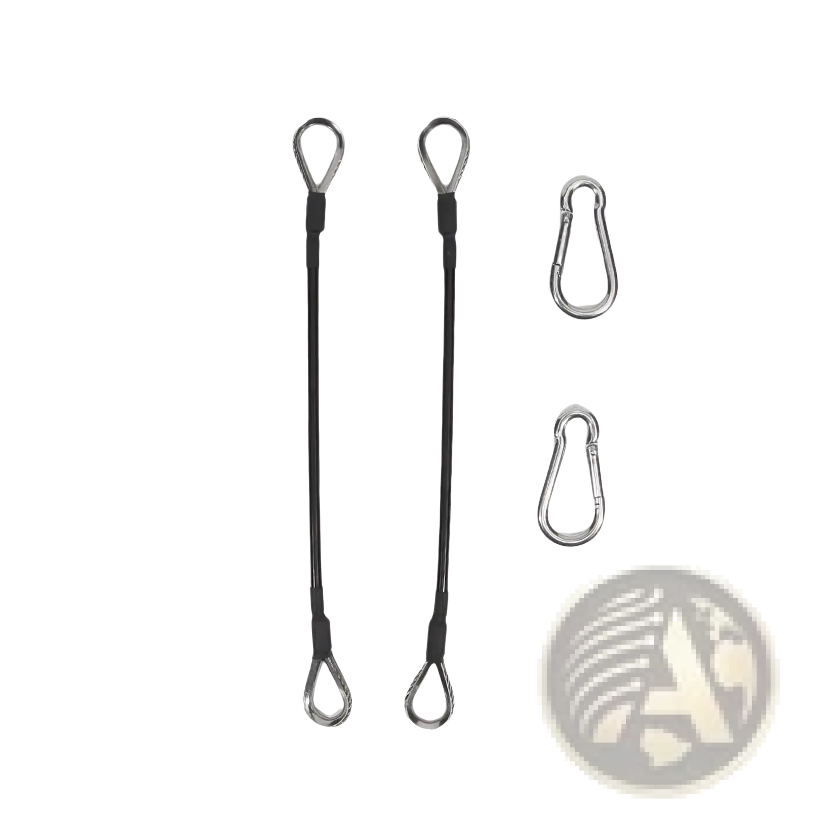Black braided rope gym cable extension straps with metal eyelets and silver carabiners for bowflex home gym