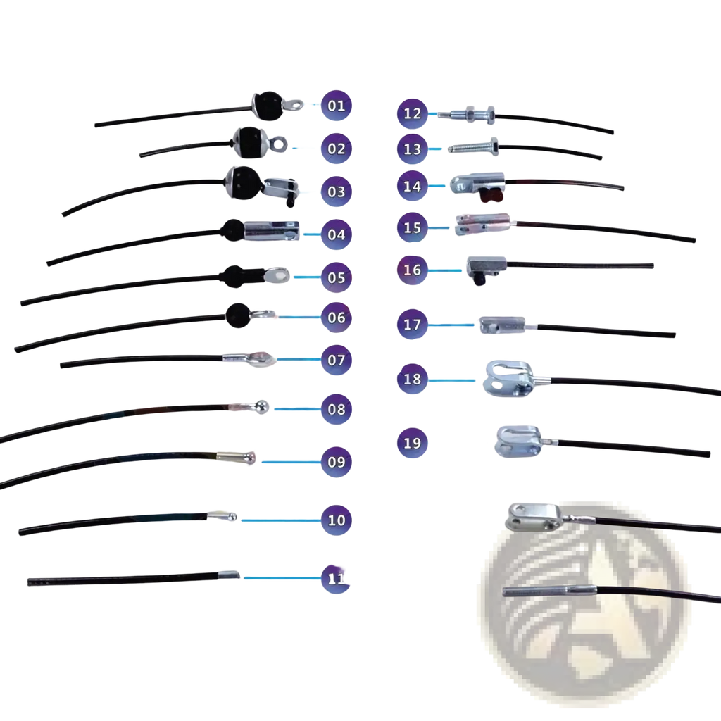 Black gym cable replacement wire rope with metallic connectors and various end fittings for fitness equipment