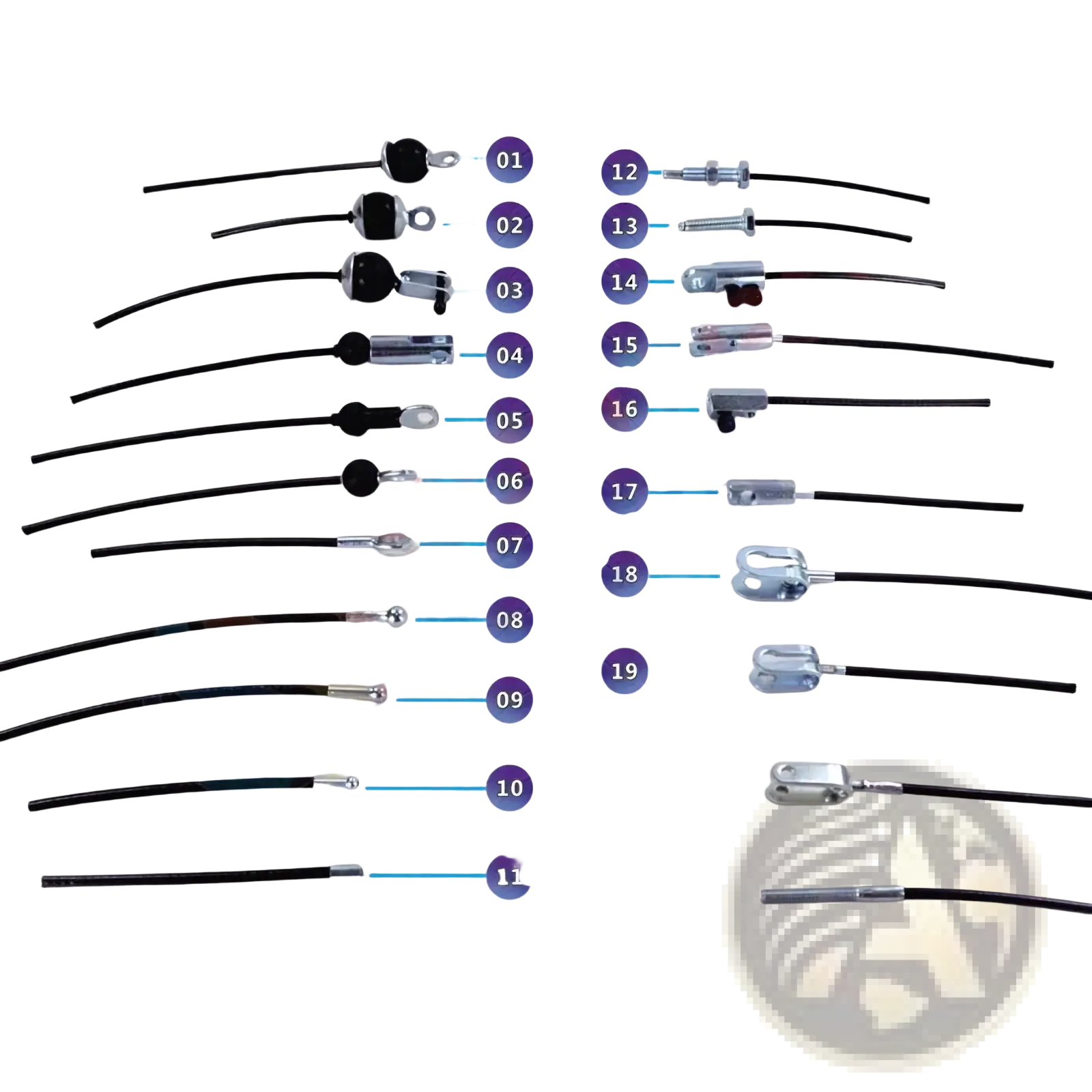 Black gym cable replacement wire rope with metallic connectors and various end fittings for fitness equipment