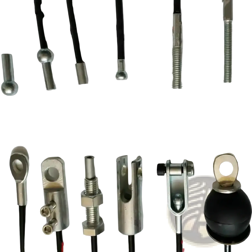 Black insulated gym cable replacement wire rope with metallic spherical balls threaded rods and u-shaped clamps terminals