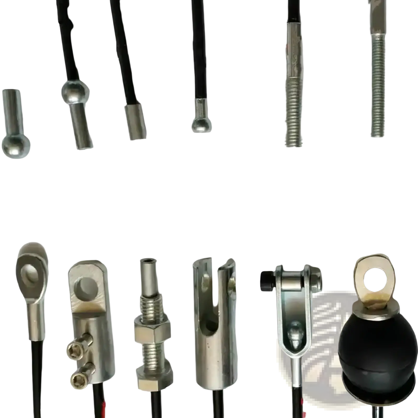 Black insulated gym cable replacement wire rope with metallic spherical balls threaded rods and u-shaped clamps terminals