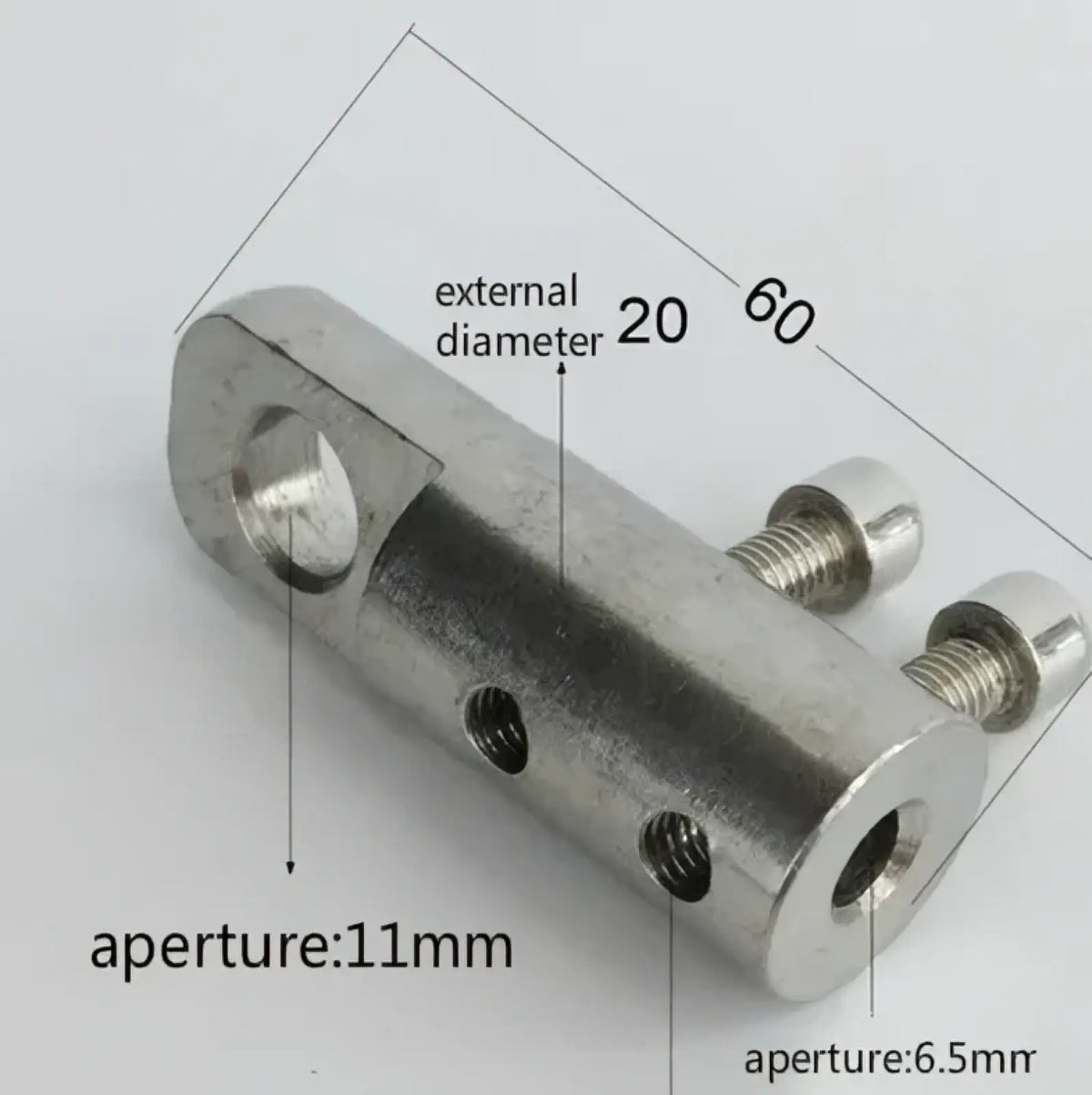 Silver metallic cylindrical gym cable replacement wire rope connector with threaded ends and three circular holes