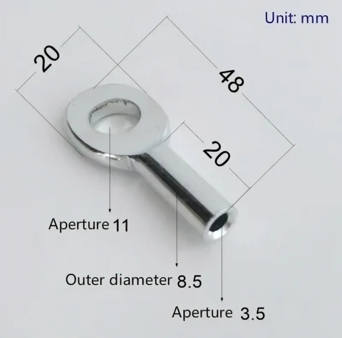 Chrome-plated metal eye bolt with circular head and 48mm threaded shaft for gym cable replacement wire rope fitness part