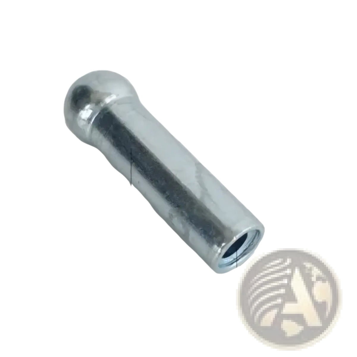 Silver metal bicycle spoke nipple with cylindrical body and threaded end for gym cable replacement wire rope fitness equipment part