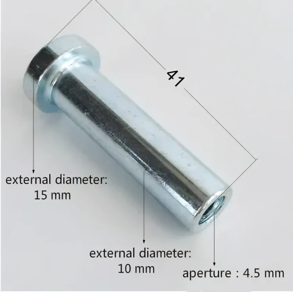 Metallic cylindrical pin with hexagonal head tapering from 15 mm to 10 mm for gym cable replacement wire rope