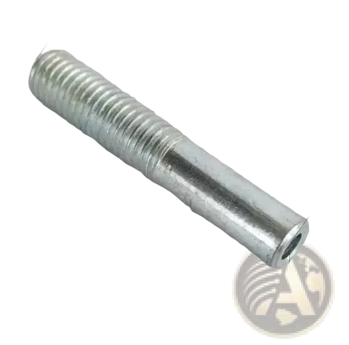A metallic silver m10 threaded rod 50 mm long with 10 mm diameter for gym cable replacement wire rope fitness equipment