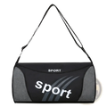 Black and gray sport duffel bag with bold white sport logo and dynamic swoosh design for unisex gym and travel use