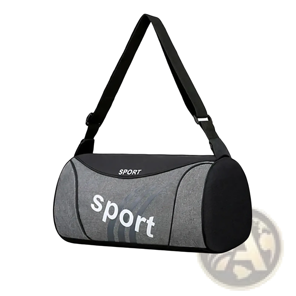 Gym duffel bag unisex sports travel overnight backpack gray and black sport duffel bag with sport printed white letters