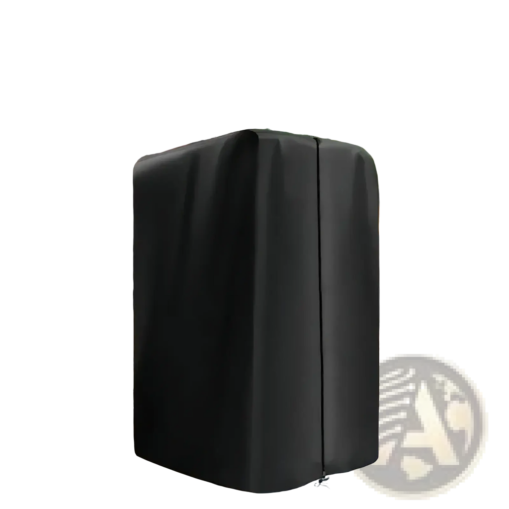 Black waterproof gym equipment cover made of durable material to protect fitness machines indoors and outdoors