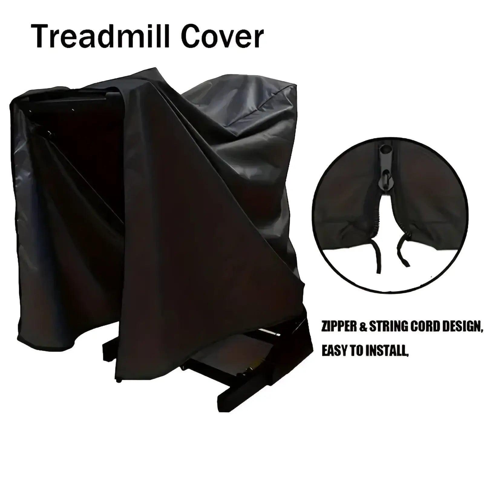 Black waterproof treadmill cover with zipper and string cord design for easy installation gym equipment protector