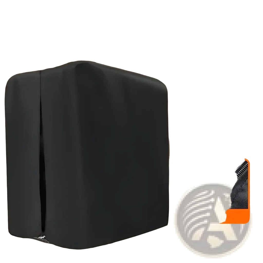 Black waterproof gym equipment cover with zipper and bottom drawstring for outdoor fitness machine protection