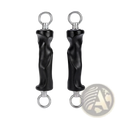 Gym handle grips for cable machines with black textured rubber handles and silver metal rings at top and bottom
