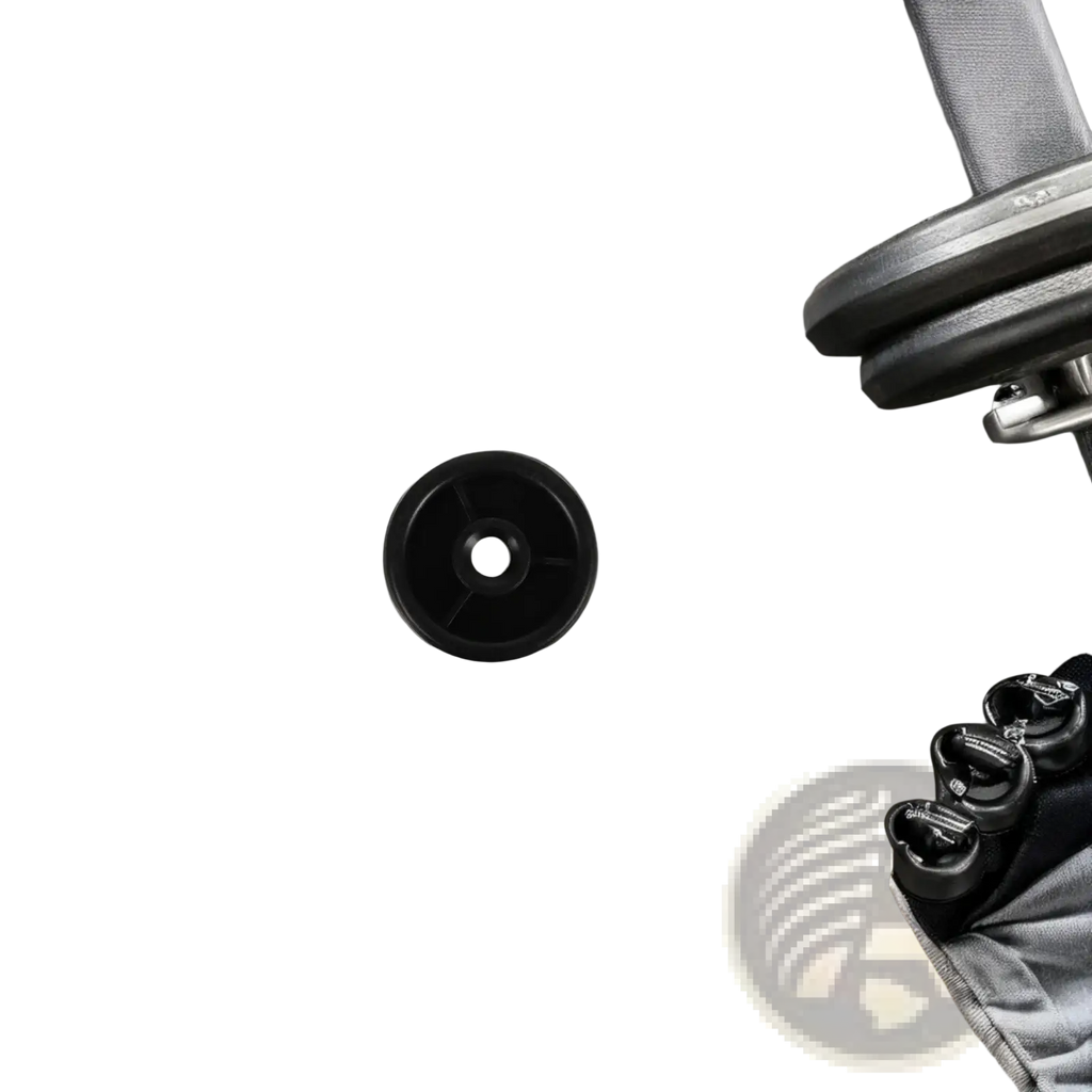 Black circular gym machine replacement roller wheel with central hole and segmented ridges 4 pack