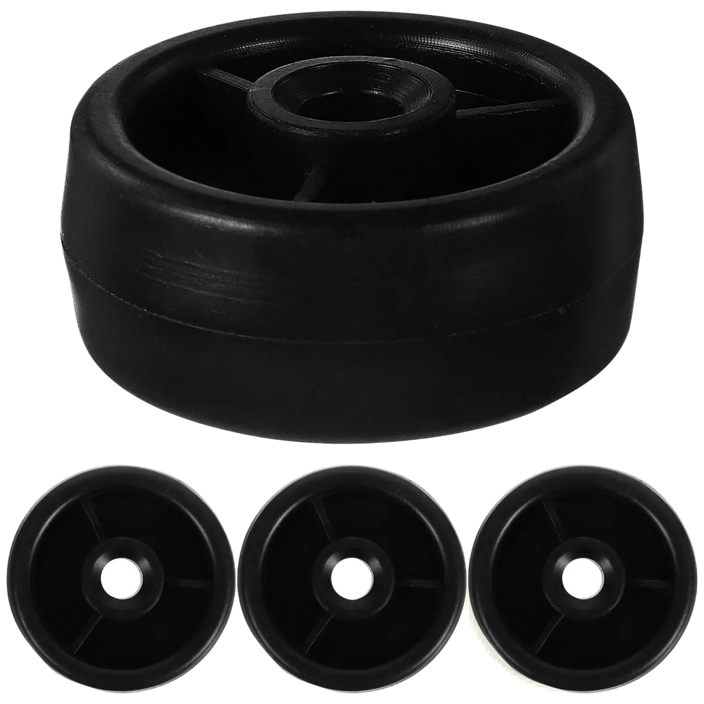 Black rubber caster wheel with central hub and radial spokes gym machine replacement roller wheels 4pack