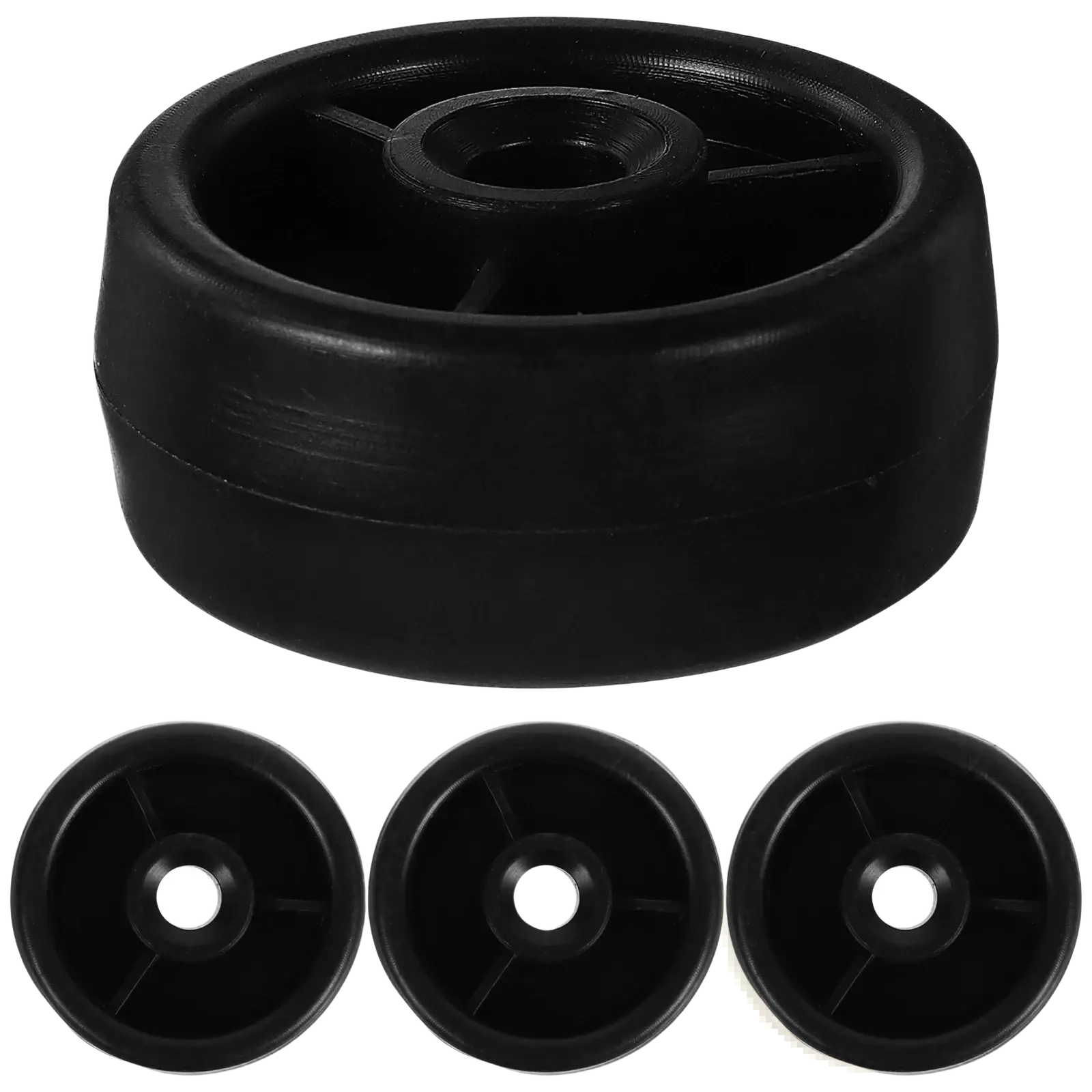 Black rubber caster wheel with central hub and radial spokes gym machine replacement roller wheels 4pack
