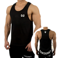 Gymjunky men’s black graphic performance bodybuilding tank top with white logo and trim for workout use