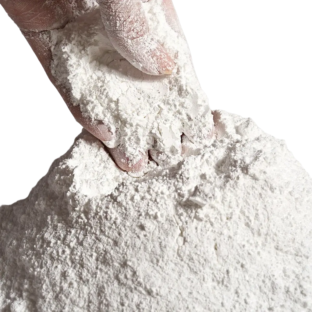 A hand cradles fine white gypsum casting powder used for diy crafts and mold making