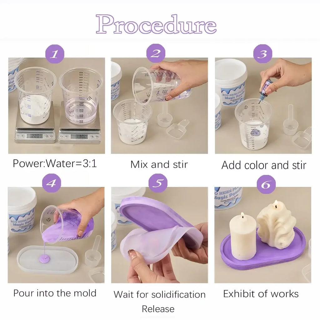 Purple silicone candle mold with matching lid for custom-shaped candles featured with gypsum casting powder for diy crafts