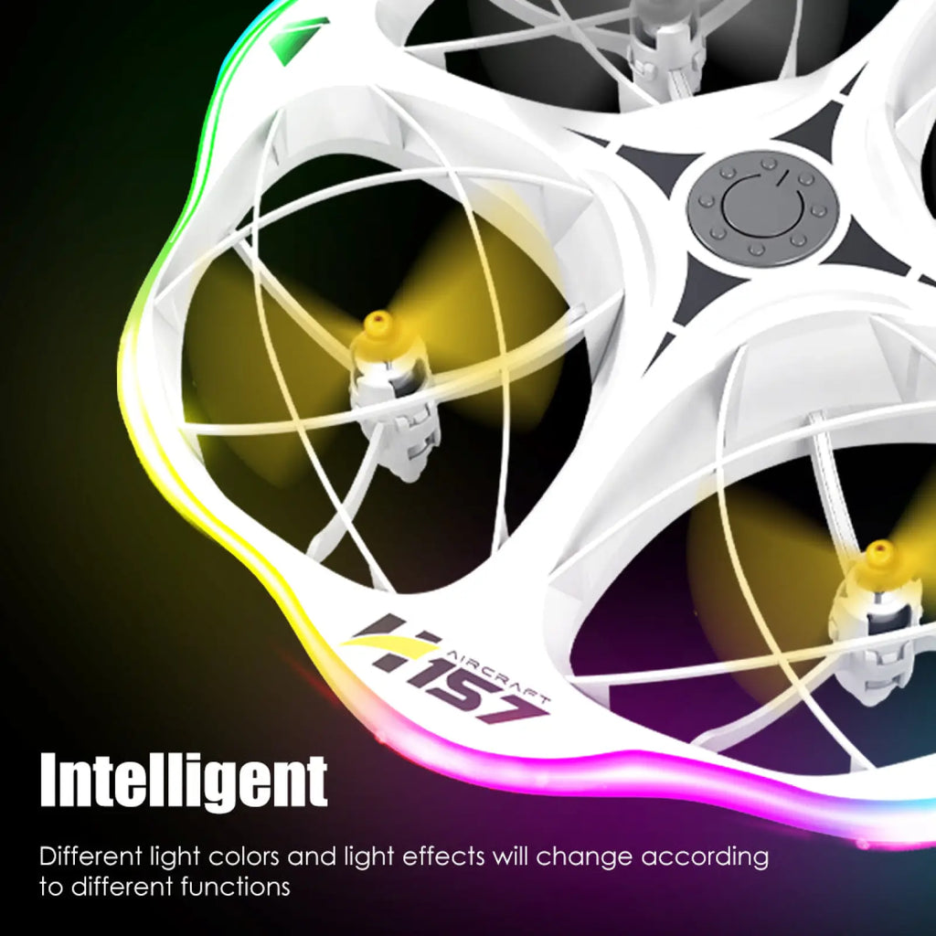 White and black h157 led kids drone quadcopter with glowing led lights and dual battery for extended flight time
