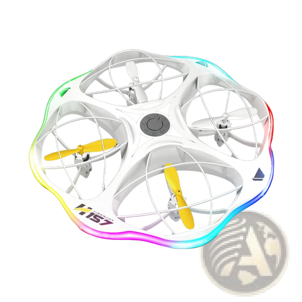 H157 led kids drone white quadcopter with dual battery featuring rainbow led lighting around its frame