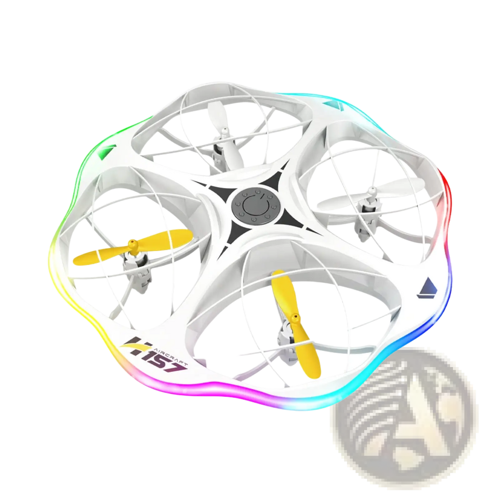 H157 led kids drone white quadcopter with yellow propellers and rainbow led light ring for extended playtime