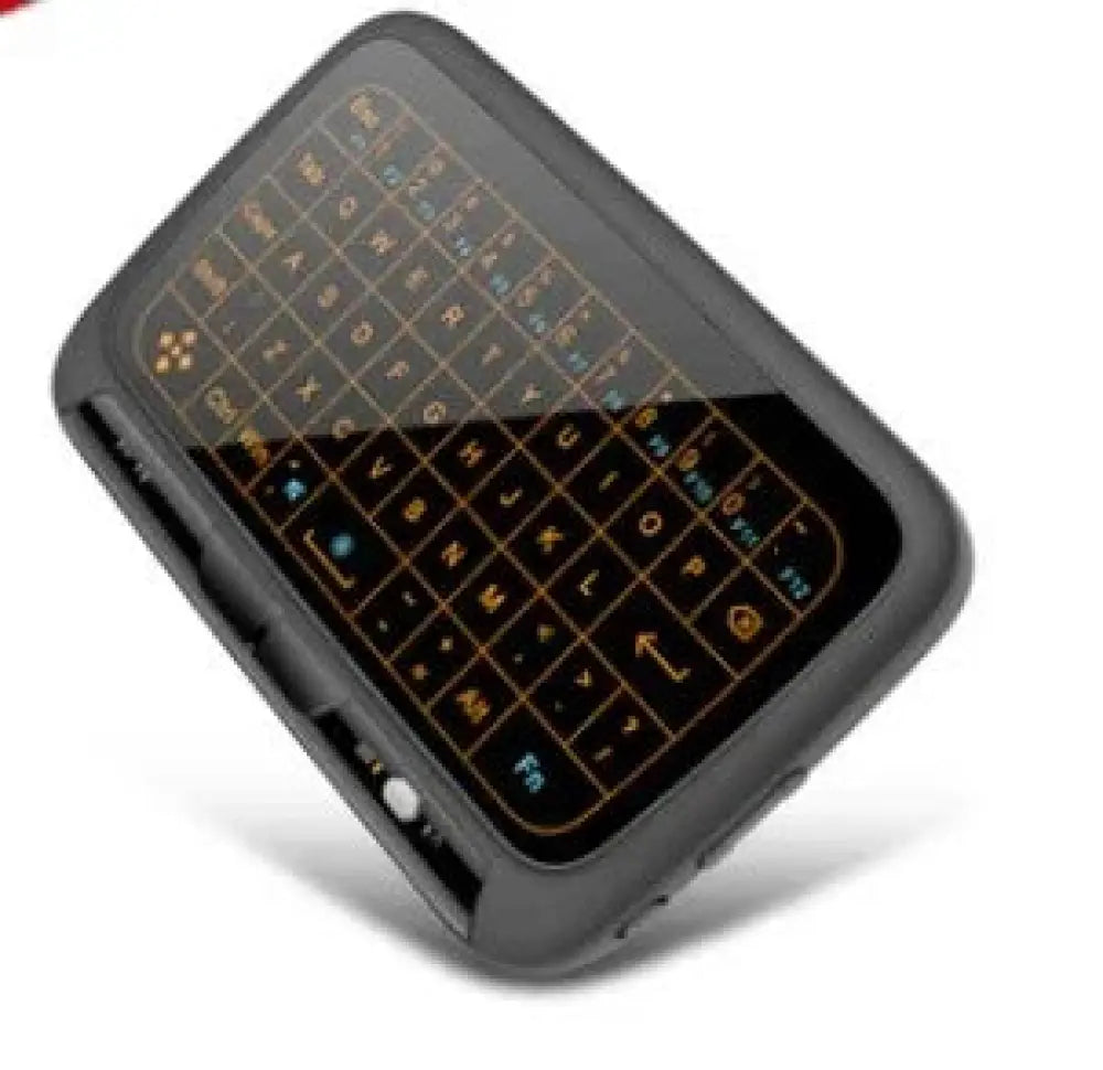 Black H18 Mini backlit wireless Bluetooth keyboard with illuminated orange and blue keys for effortless typing