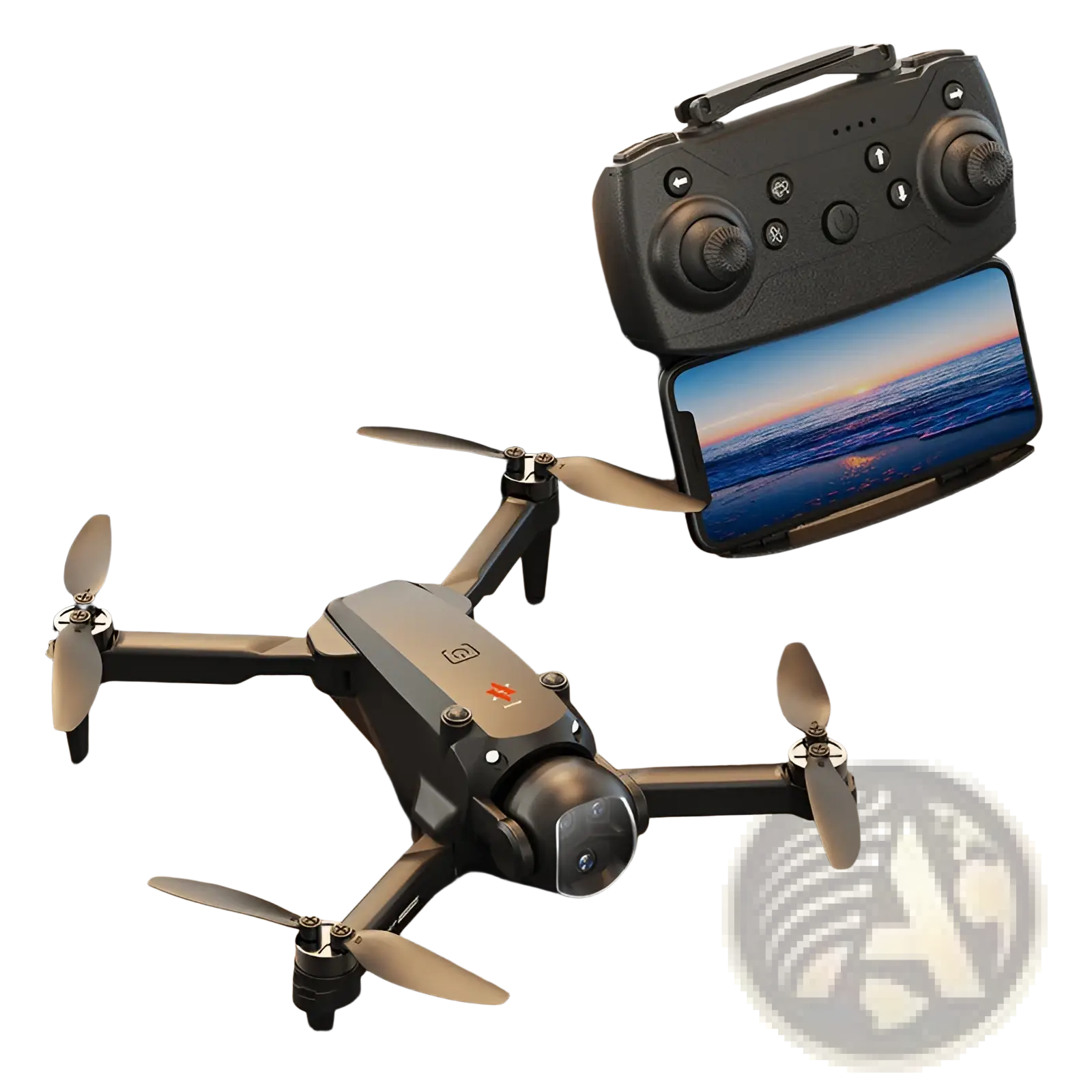 Black and gray h21 brushless dual camera foldable drone with beige propellers and front-facing camera lens for vr headset use