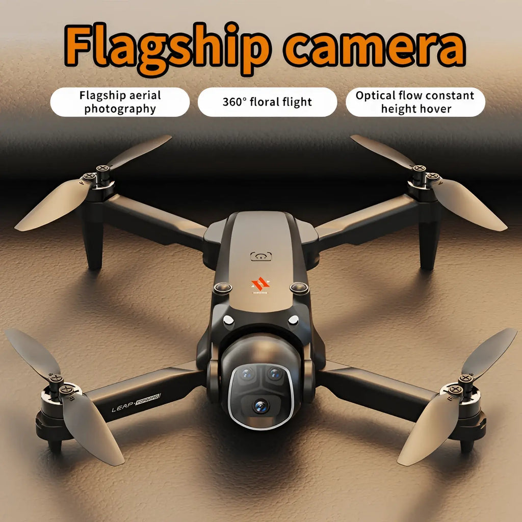 Black and silver H21 brushless dual camera foldable drone with front camera and leap branding on its arms