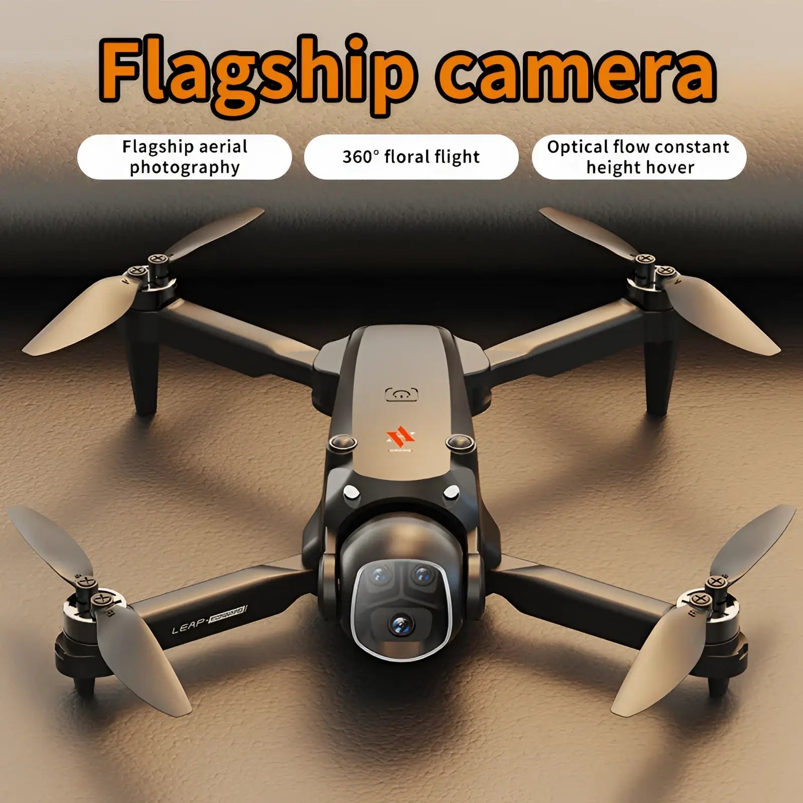Black and silver H21 brushless dual camera foldable drone with front camera and leap branding on its arms