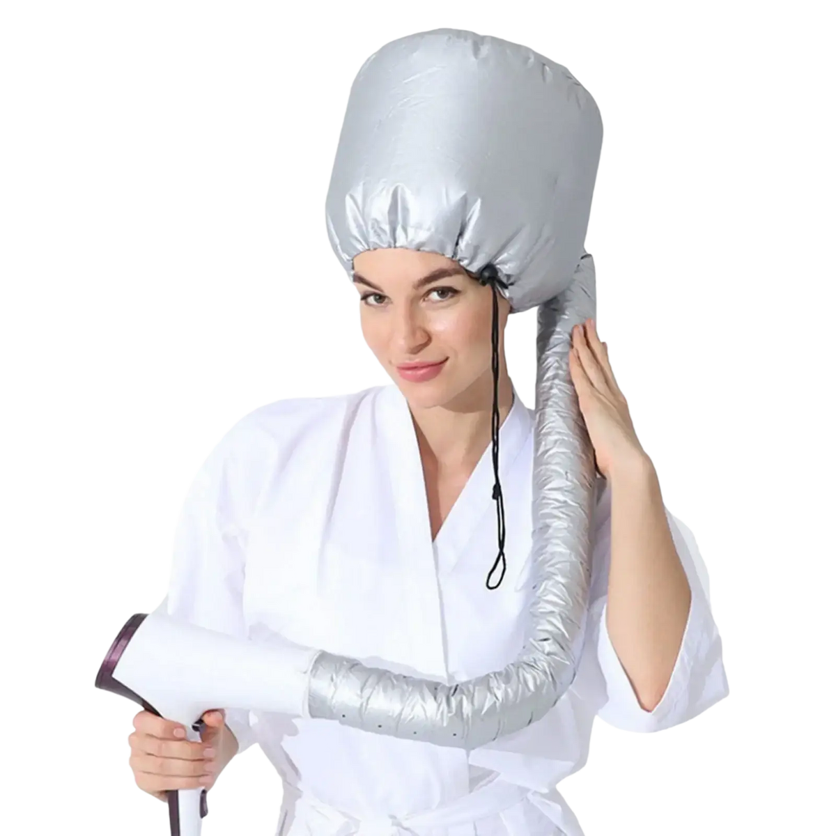 Silver heat protectant hair cap with flexible insulated tube for deep conditioning using efficient heating technology