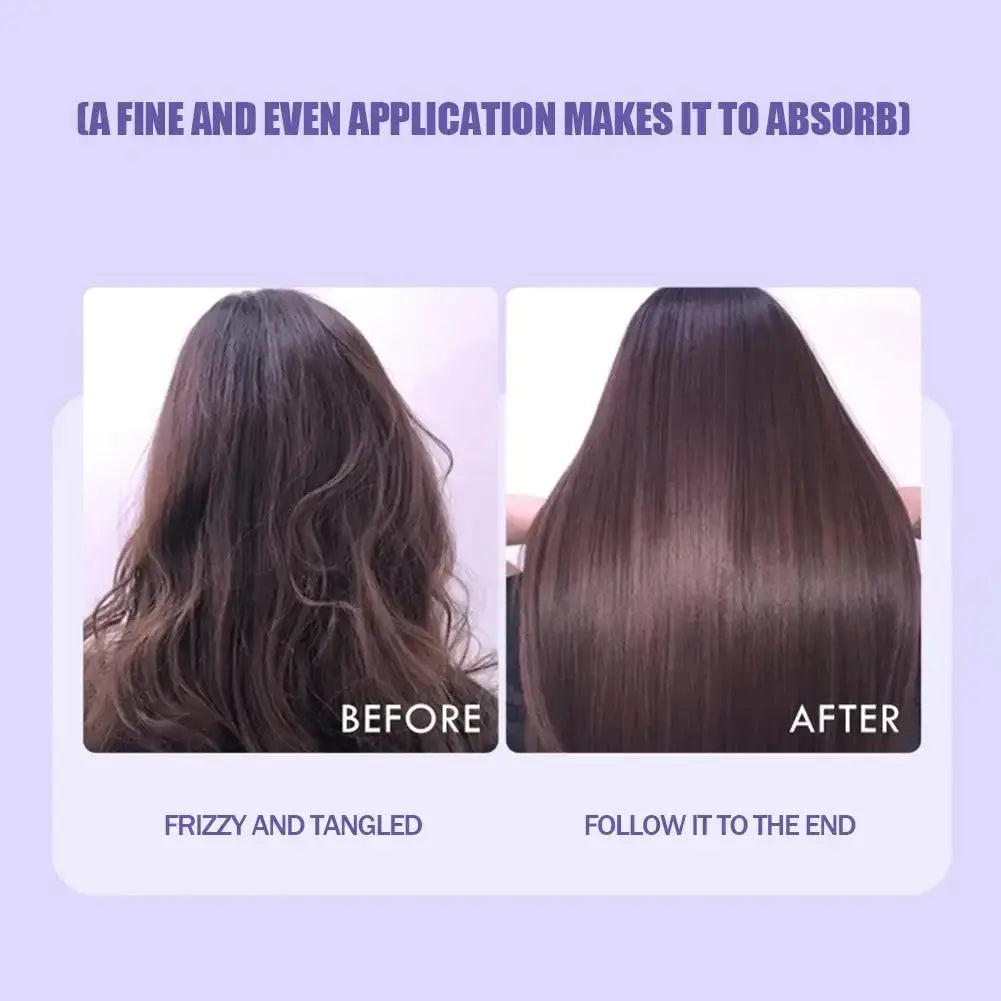 Smooth dark brown hair with sleek straightened appearance after treatment using hair care essential oil spray 100ml